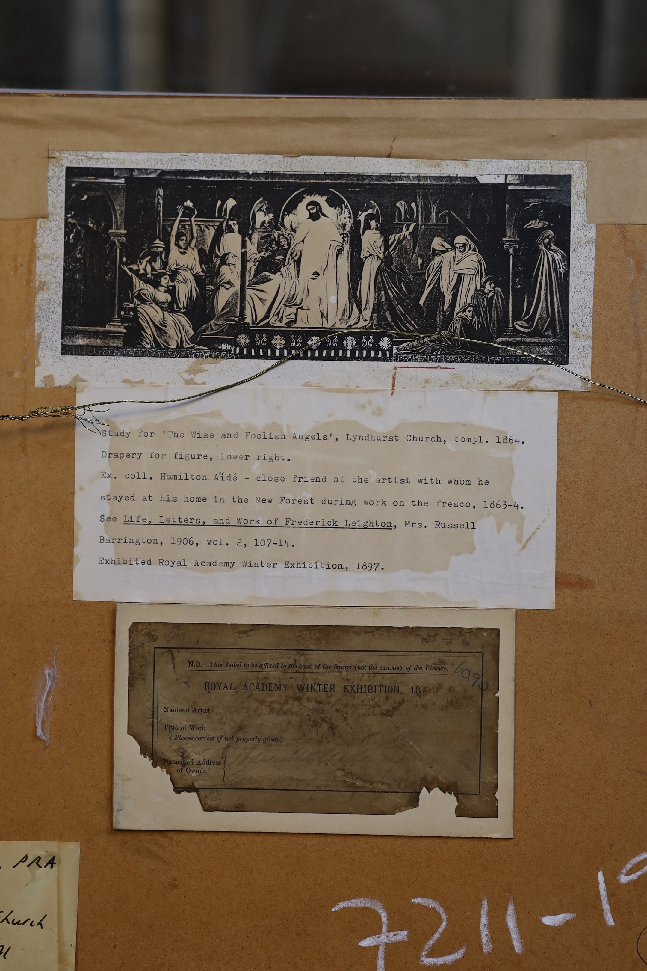 Lord Frederic Leighton, P.R.A. (British, 1830-1896), Study for the Wise and Foolish Angels, Lyndhurst Church, drapery for figure lower right, black and white chalk on light grey paper, 25 x 42cm